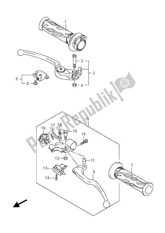 All parts for the Handle Lever of the Suzuki GSX R 1000 2014