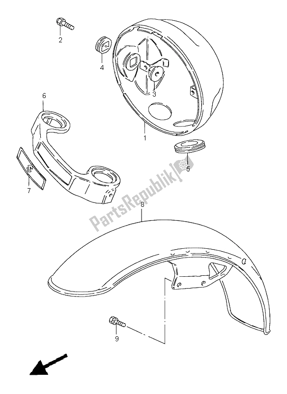 All parts for the Front Fender & Housing of the Suzuki GN 250E 1999