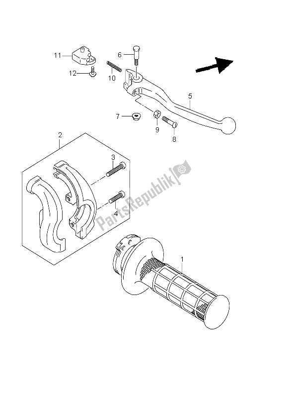 All parts for the Right Handle Lever (e24) of the Suzuki DR Z 400E 2004