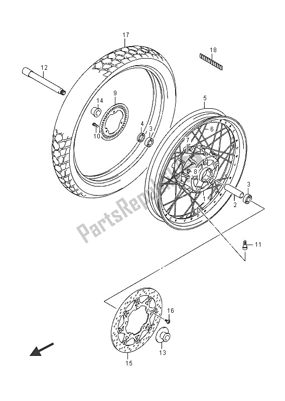 All parts for the Front Wheel (dl650xaue) of the Suzuki DL 650 AXT V Strom 2016