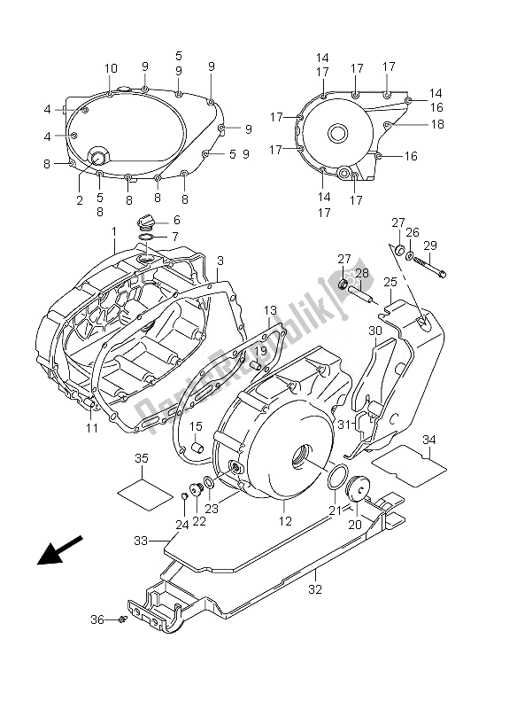 All parts for the Crankcase Cover of the Suzuki VZ 800 Intruder 2010