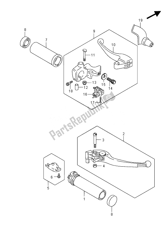 All parts for the Handle Lever (vzr1800 E19) of the Suzuki VZR 1800 M Intruder 2014