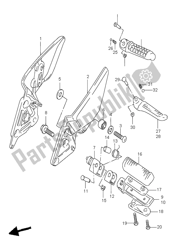 Tutte le parti per il Poggiapiedi del Suzuki GSF 600 NS Bandit 1998