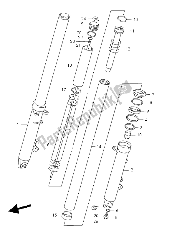 All parts for the Front Damper of the Suzuki GSX 750F 2001