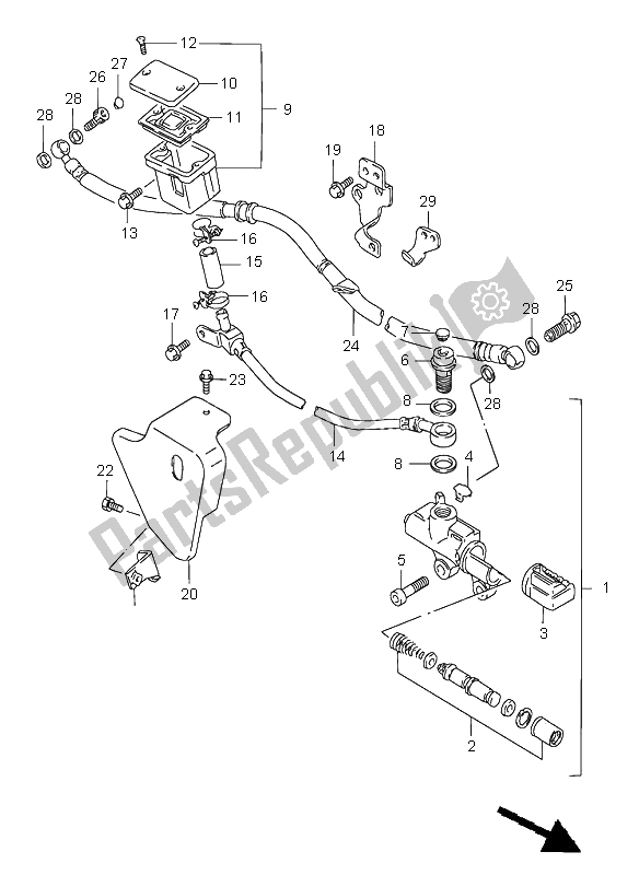 All parts for the Rear Master Cylinder of the Suzuki VS 1400 Intruder 1998