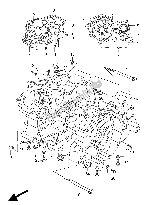 All parts for the Crankcase of the Suzuki VZ 800 Marauder 2000