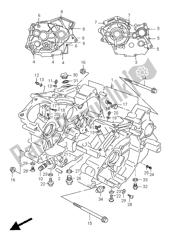 All parts for the Crankcase of the Suzuki VZ 800 Marauder 2000