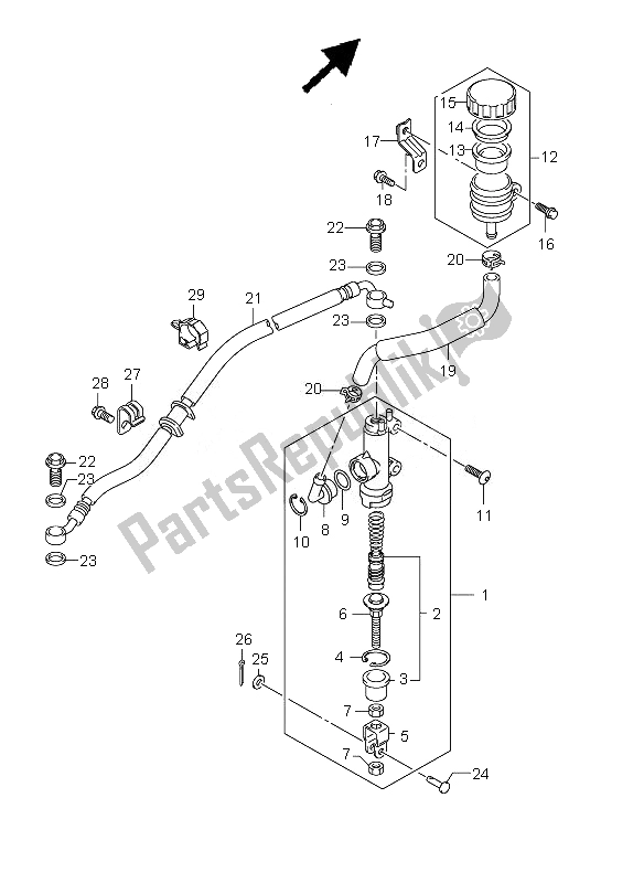 All parts for the Rear Master Cylinder of the Suzuki GSX R 1000Z 2010