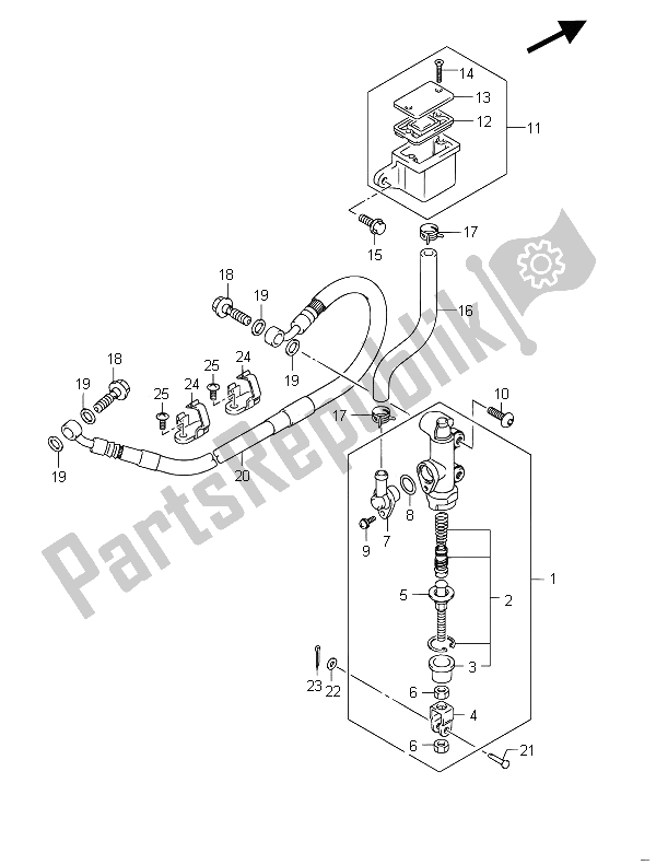 All parts for the Rear Master Cylinder (gsf650s) of the Suzuki GSF 650 Sasa Bandit 2011