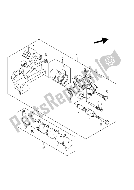 All parts for the Rear Caliper (gsf1250sa E21) of the Suzuki GSF 1250 SA Bandit 2012