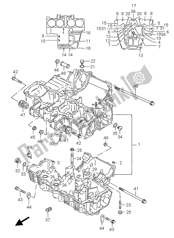 All parts for the Crankcase of the Suzuki GSX 600F 2006