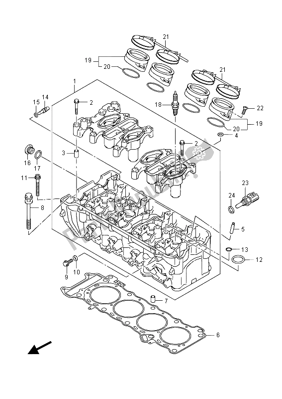 All parts for the Cylinder Head of the Suzuki GSX R 600 2015