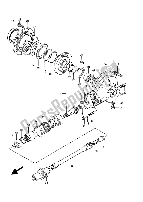 All parts for the Propeller Shaft & Final Gear of the Suzuki VS 750 Glfp Intruder 1986