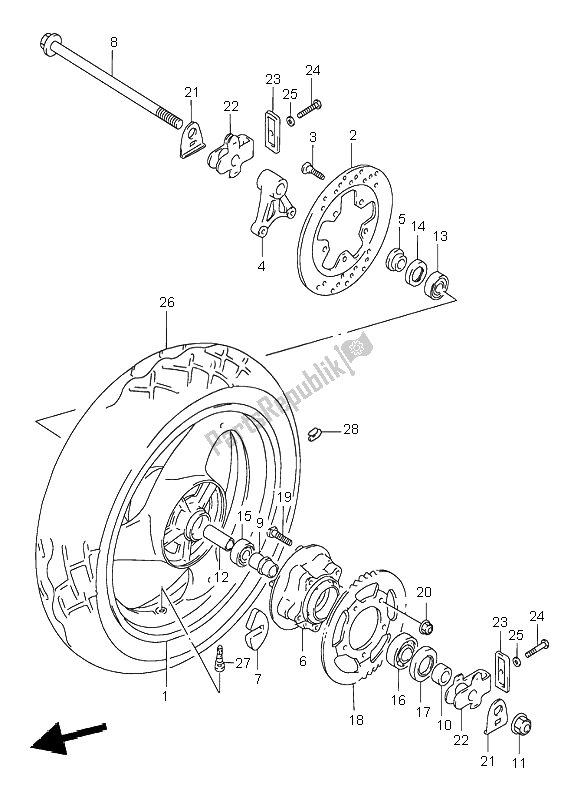 All parts for the Rear Wheel of the Suzuki GSF 600S Bandit 1996