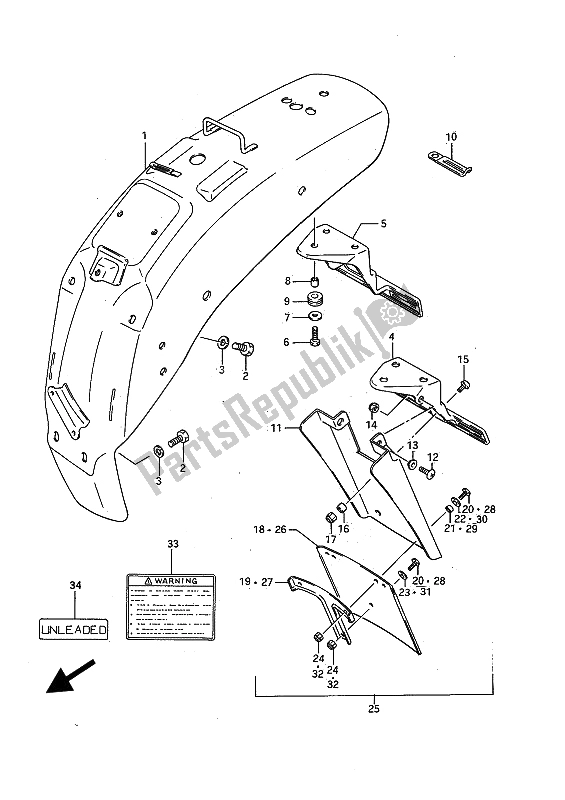 All parts for the Rear Fender of the Suzuki LS 650P Savage 1991