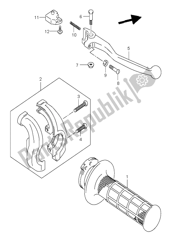 All parts for the Right Handle Lever of the Suzuki DR Z 400E 2009