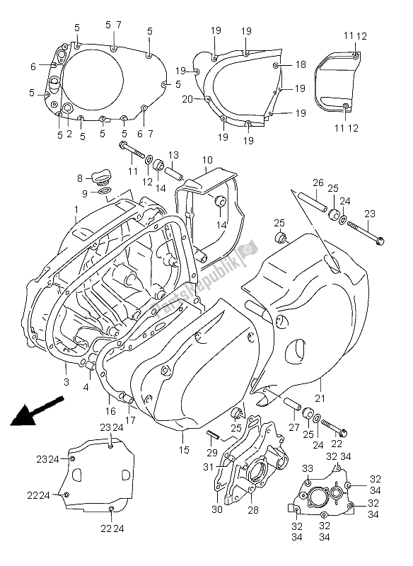 All parts for the Crankcase Cover of the Suzuki VL 1500 Intruder LC 2005