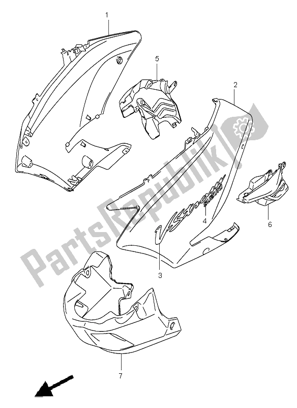 All parts for the Side Cowling of the Suzuki DL 1000 V Strom 2002