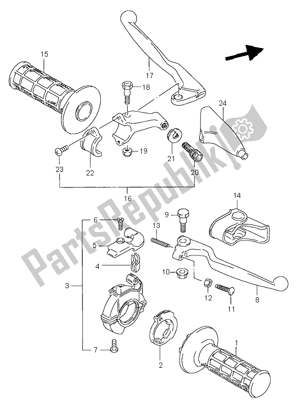 All parts for the Handle Lever of the Suzuki RM 80 2001