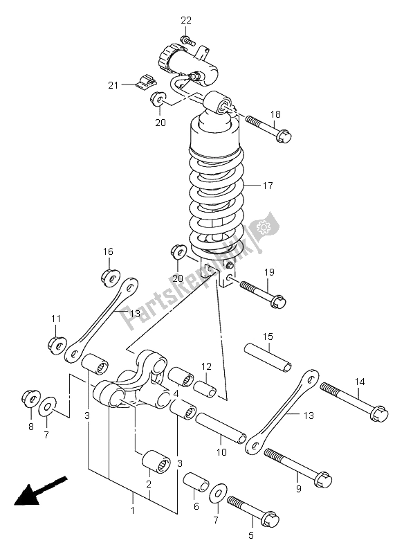 Alle onderdelen voor de Hendel Achterkussen van de Suzuki DL 1000 V Strom 2005