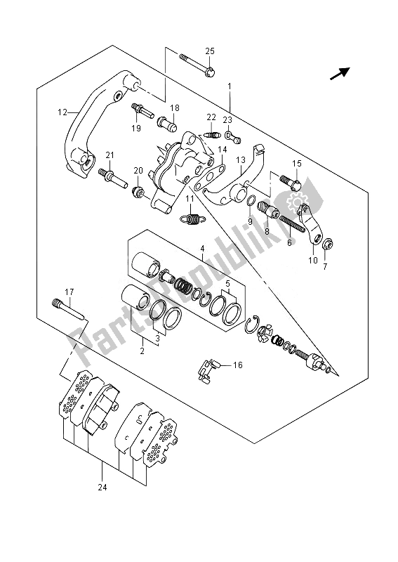 All parts for the Rear Caliper of the Suzuki AN 650Z Burgman Executive 2014