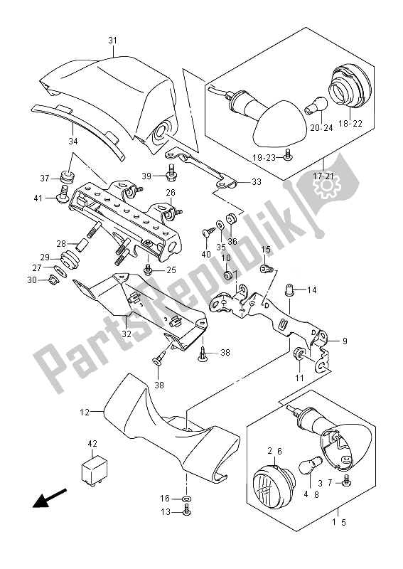 Alle onderdelen voor de Richtingaanwijzerlamp (vl800b E02) van de Suzuki VL 800B Intruder 2014