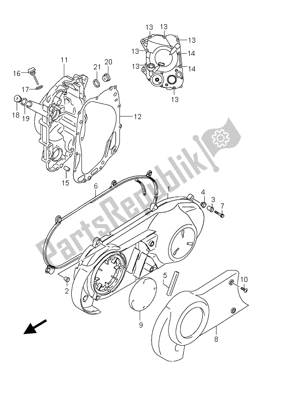 All parts for the Crankcase Cover of the Suzuki UH 125 Burgman 2007