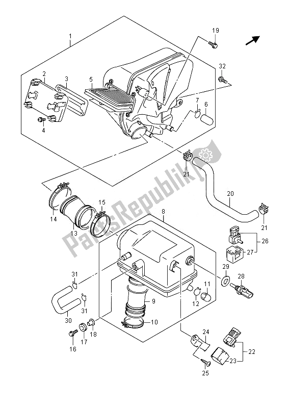 All parts for the Air Cleaner of the Suzuki AN 650Z Burgman Executive 2014