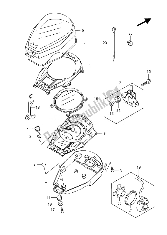 All parts for the Speedometer (vl800cue E19) of the Suzuki VL 800 CT Intruder 2014