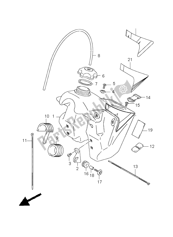 All parts for the Fuel Tank of the Suzuki RM 250 2005