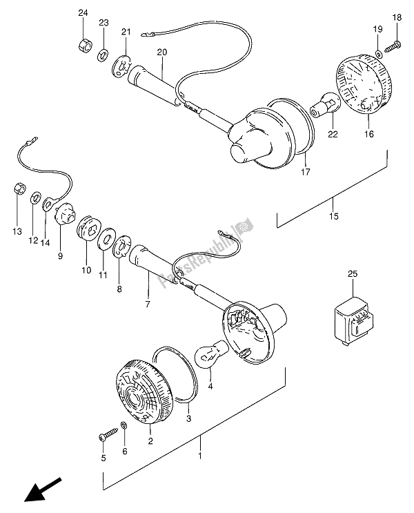 Alle onderdelen voor de Richtingaanwijzerlamp (e25-e39) van de Suzuki GN 250 1992