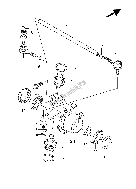 All parts for the Steering Knuckle of the Suzuki LT A 400F Kingquad 4X4 2008