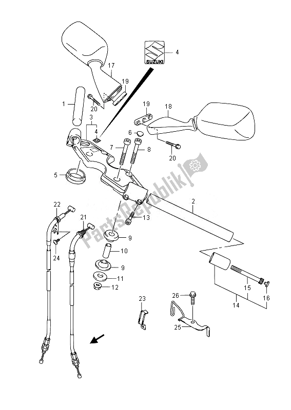 All parts for the Handlebar (gsx1300ra E19) of the Suzuki GSX 1300 RA Hayabusa 2014