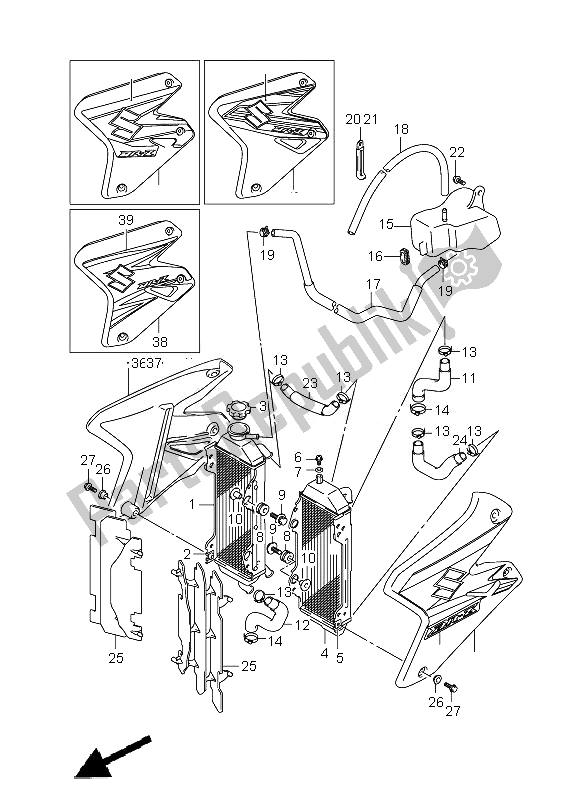 Alle onderdelen voor de Radiator van de Suzuki DR Z 400E 2007