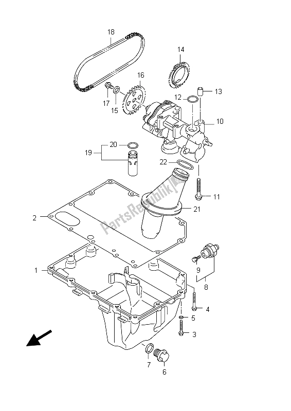 All parts for the Oil Pan & Oil Pump of the Suzuki GSX R 750 2012