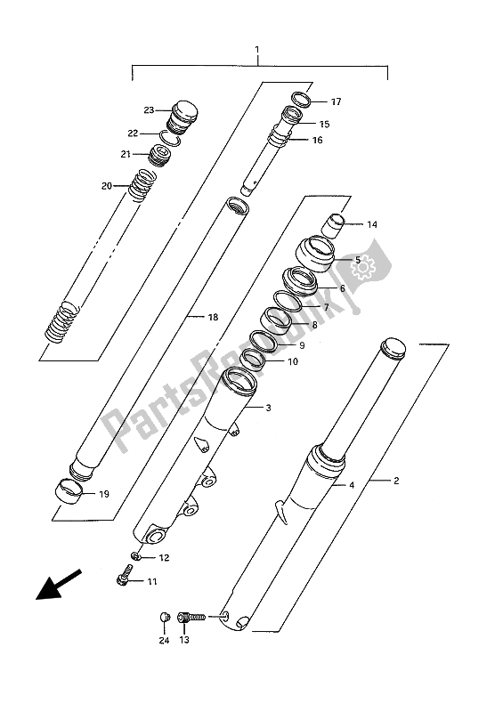 Alle onderdelen voor de Voorvork van de Suzuki VS 1400 Glpf Intruder 1993