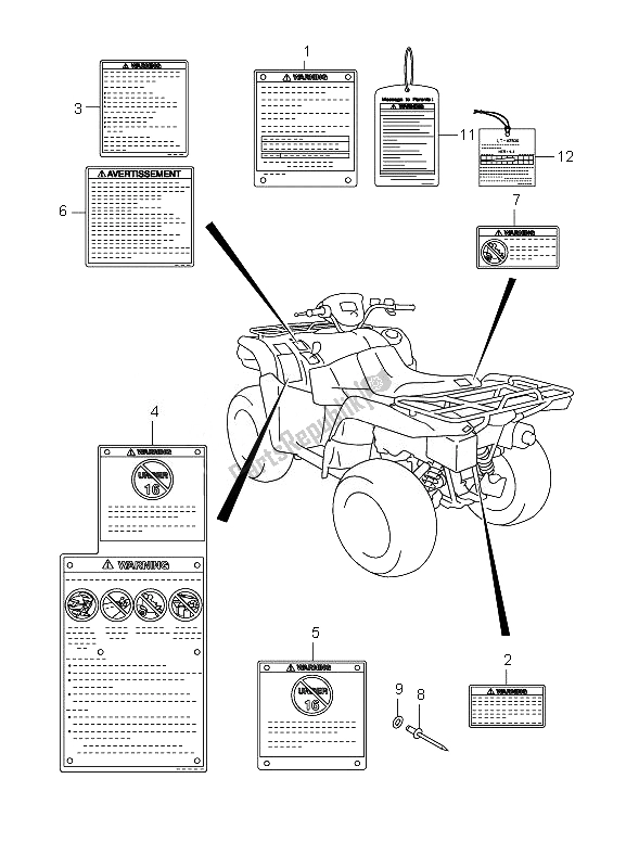 All parts for the Label of the Suzuki LT A 750 XZ Kingquad AXI 4X4 2010