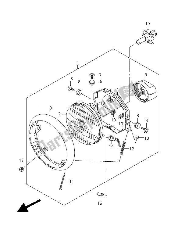 All parts for the Headlamp (e2) of the Suzuki RV 125 Vanvan 2010