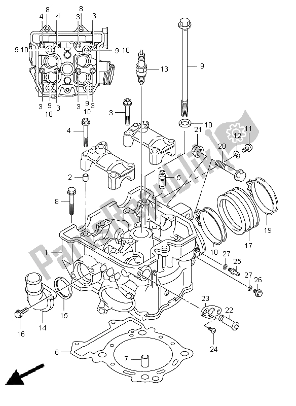 All parts for the Cylinder Head of the Suzuki DR Z 400E 2006