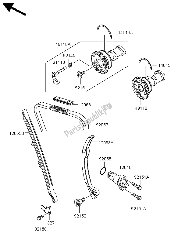 Alle onderdelen voor de Nokkenas En Spanner van de Suzuki RM Z 250 2005