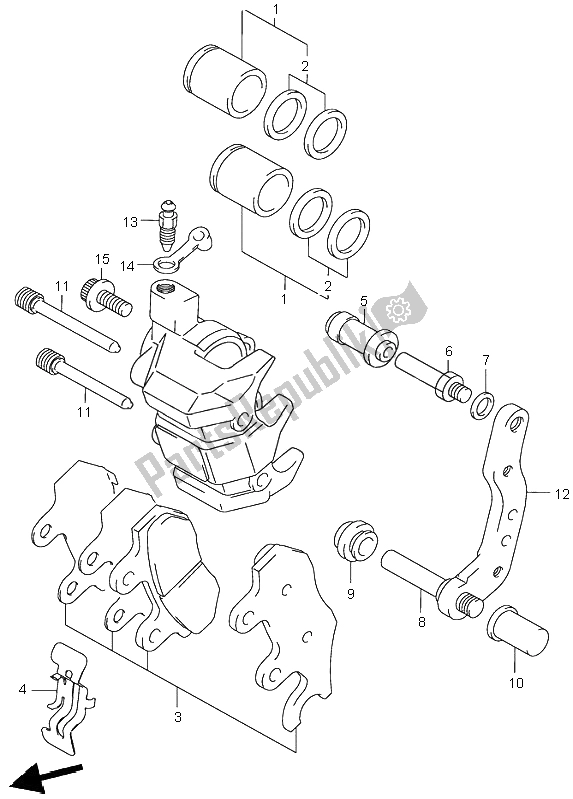 Alle onderdelen voor de Remklauw Vooraan van de Suzuki LT A 500F Quadmaster 2001