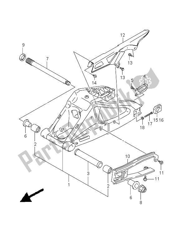 Tutte le parti per il Braccio Oscillante Posteriore del Suzuki GSX R 600 2009