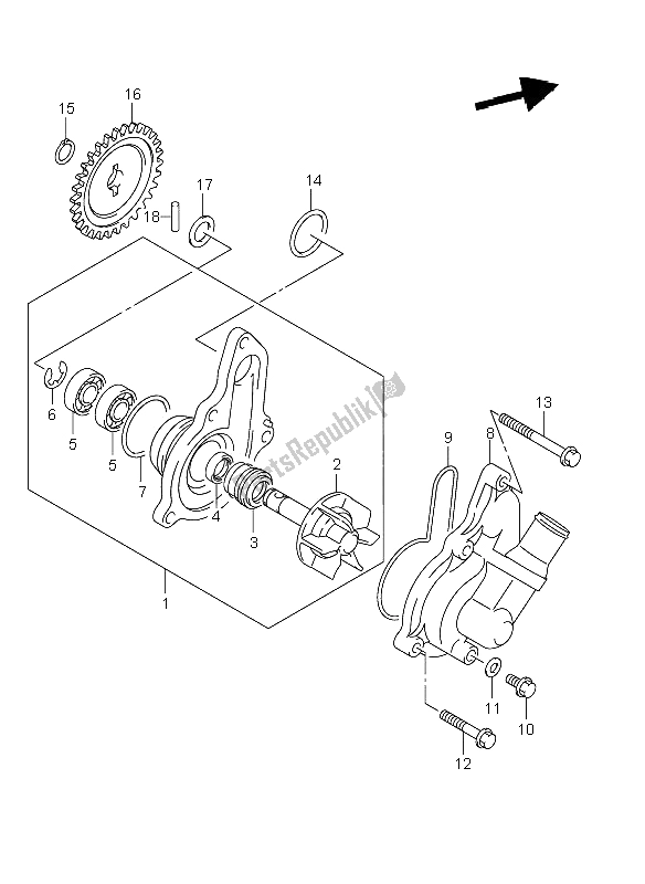 All parts for the Water Pump of the Suzuki DR Z 400E 2006