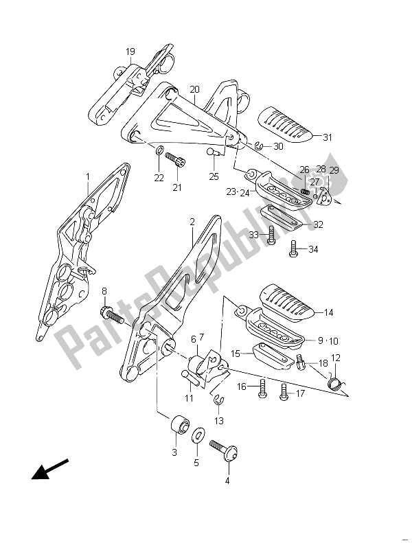 All parts for the Footrest of the Suzuki GSF 650 Sasa Bandit 2011