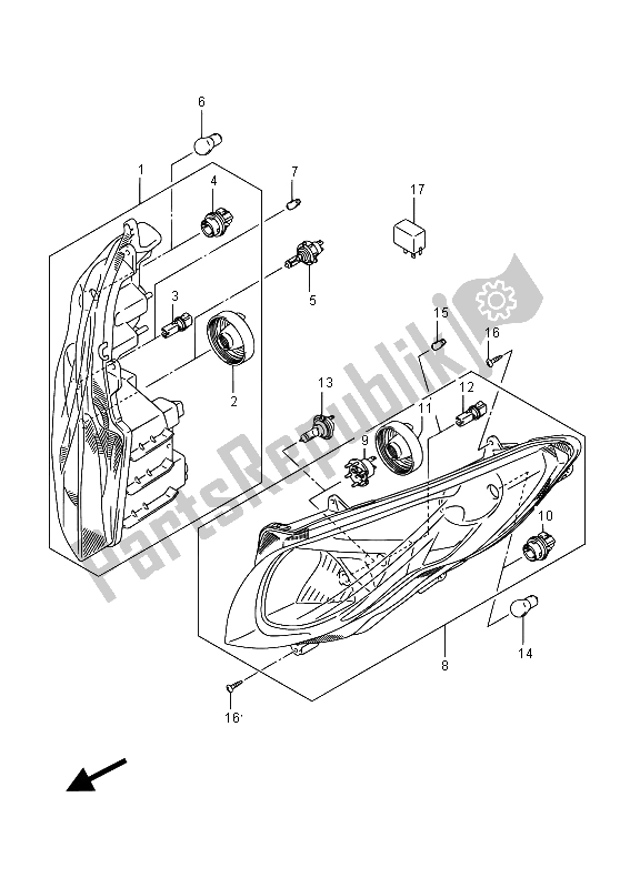 Toutes les pièces pour le Lampe Combinée Avant du Suzuki Burgman AN 400 AZA 2015