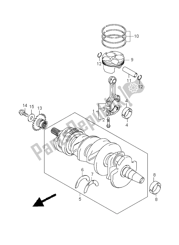 All parts for the Crankshaft of the Suzuki GSX R 750 2008