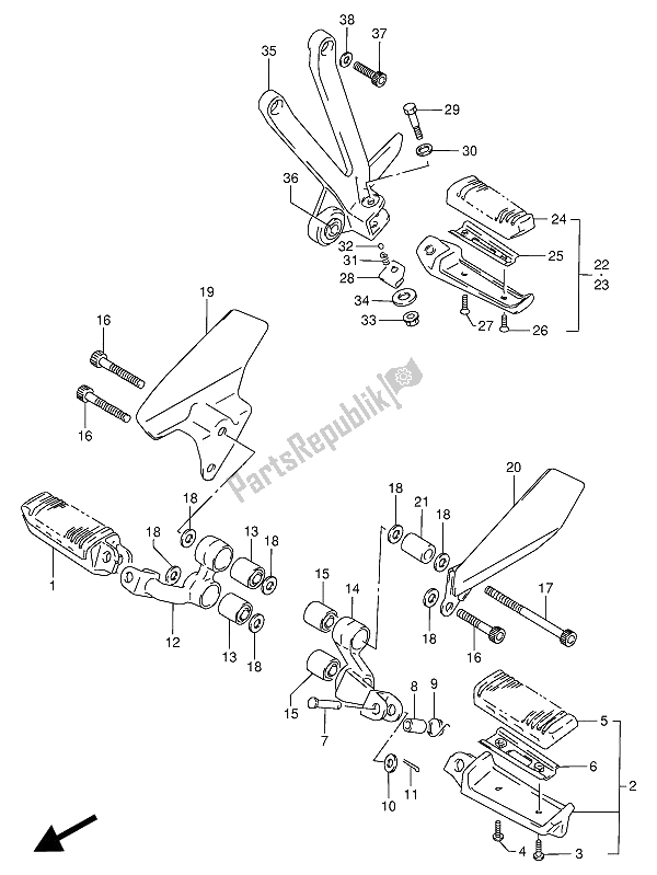 All parts for the Footrest of the Suzuki VX 800U 1991