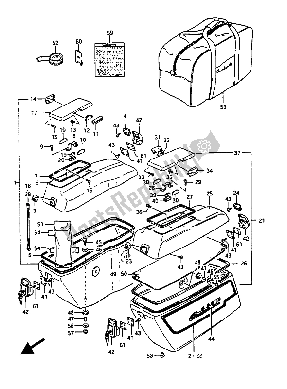 Alle onderdelen voor de Zijtas van de Suzuki GV 1400 GD 1988