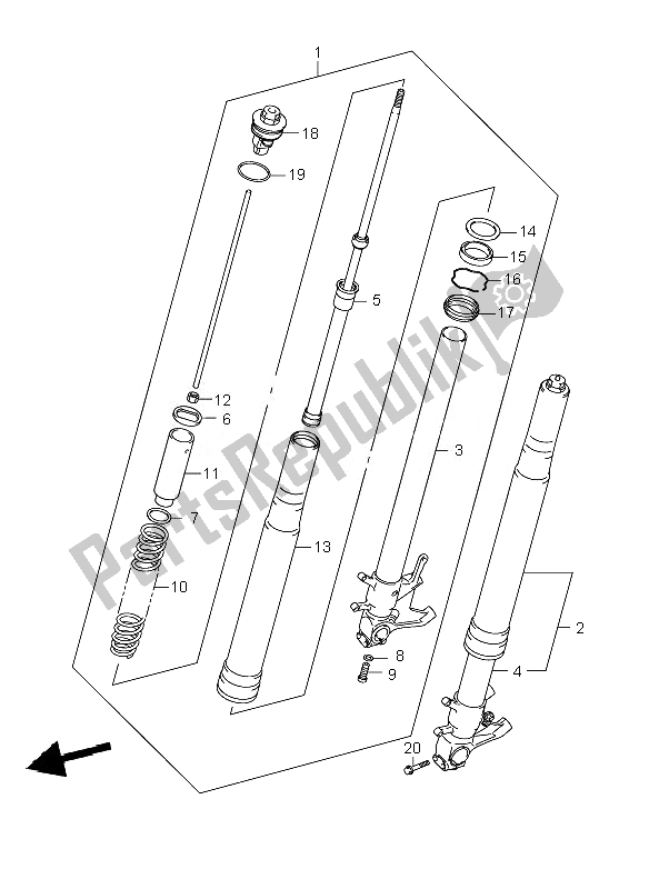 All parts for the Front Damper of the Suzuki GSX R 1000 2007