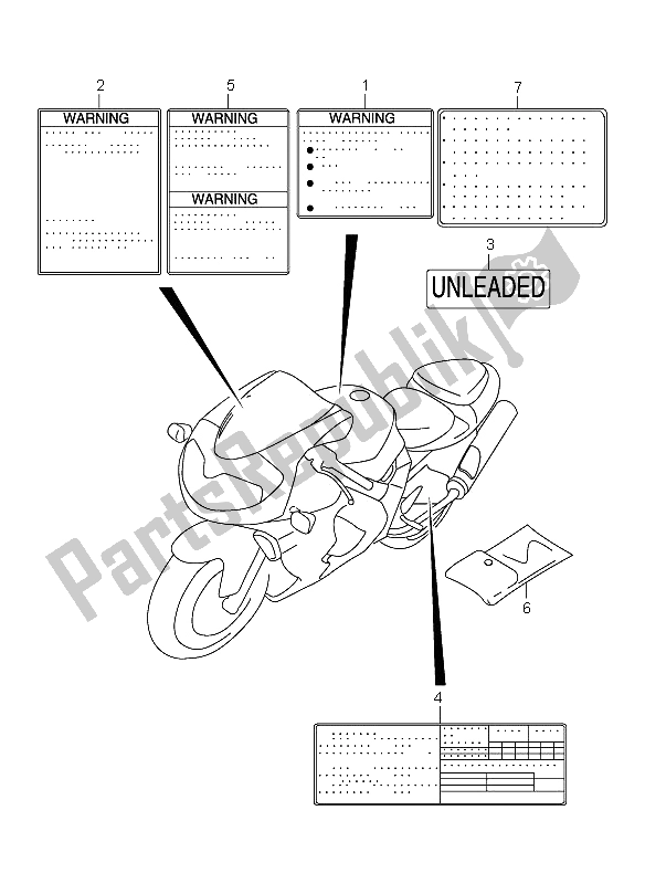 Todas as partes de Rótulo do Suzuki TL 1000R 2001